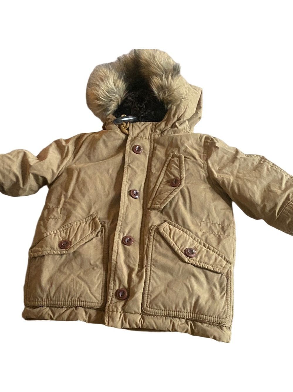 GAP Baby Tan Hooded Jacket Faux Fur Lined Coat Kids